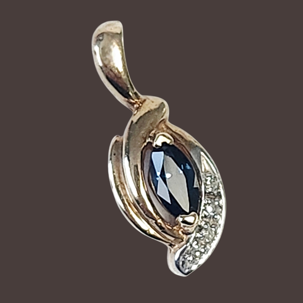 10K Sapphire Marquise & Diamond Yellow Gold Pendant